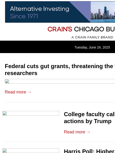crainalerts newsletter: Federal cuts threaten Illinois scientists' work