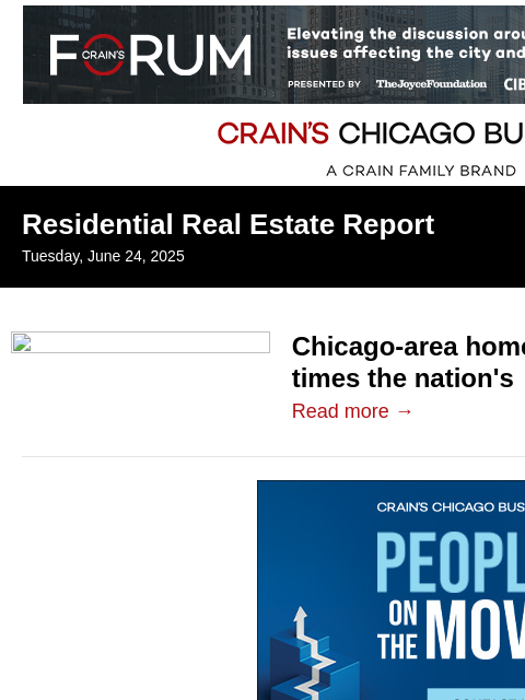 crainalerts newsletter: Chicago-area home prices keep rising