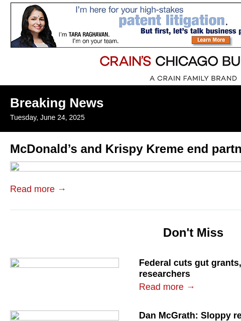 crainalerts newsletter: McDonald's, Krispy Kreme end partnership