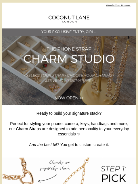 coconut-lane newsletter: Step into the shiny NEW Charm Studio🔗💠✨