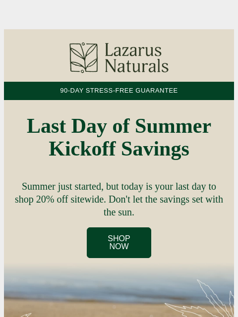 lazarusnaturals newsletter: 🌅 Don't Miss Out: Last Day for 20% Off!
