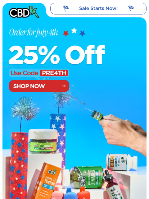 cbdfx newsletter: Get 25% OFF & order for July 4th!