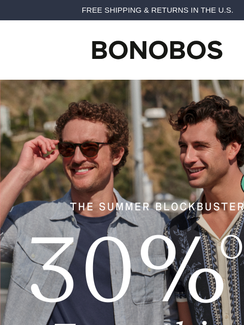 bonobos newsletter: Primetime Offer: 30% Off Every Category