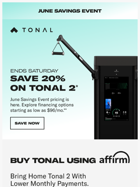 tonal newsletter: 0% APR financing available
