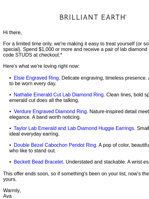 brilliantearth newsletter: Prime picks. Our gift to you.