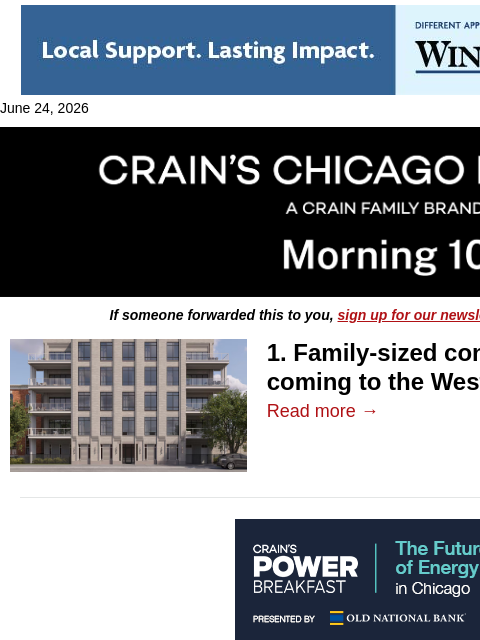 crainalerts newsletter: Family-sized condos strike gold in West Loop