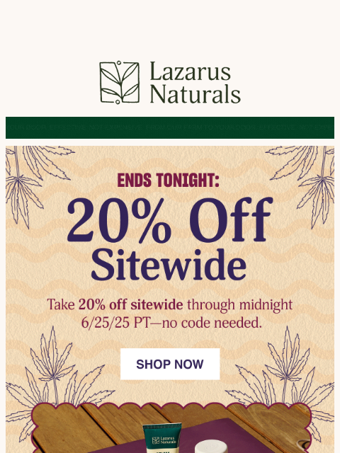 lazarusnaturals newsletter: 🔥 Last Day to Heat Up Your Cart with 20% Off
