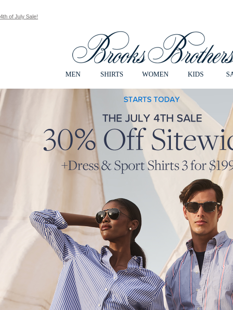 brooksbrothers newsletter: Starts today: 30% off sitewide + 3 shirts for $199