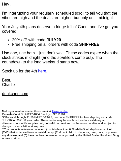 drinkcann newsletter: 🇺🇸 stock up with 20% off + free shipping 🇺🇸