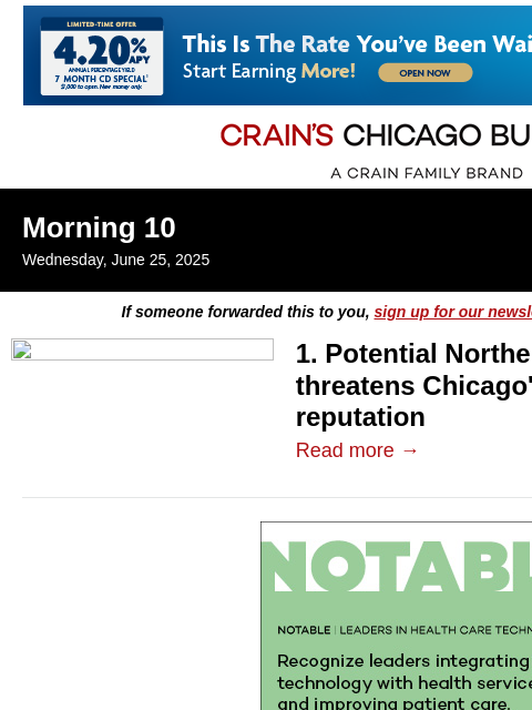 crainalerts newsletter: Will Chicago lose another homegrown banking instit...