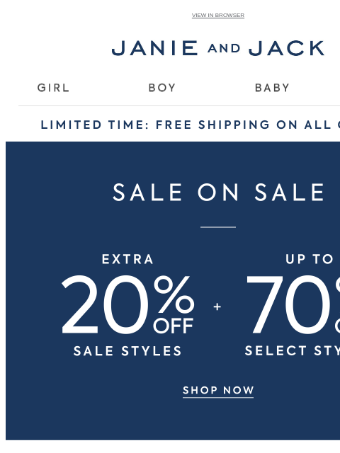 janieandjack newsletter: Our sale's on sale: up to 70% off