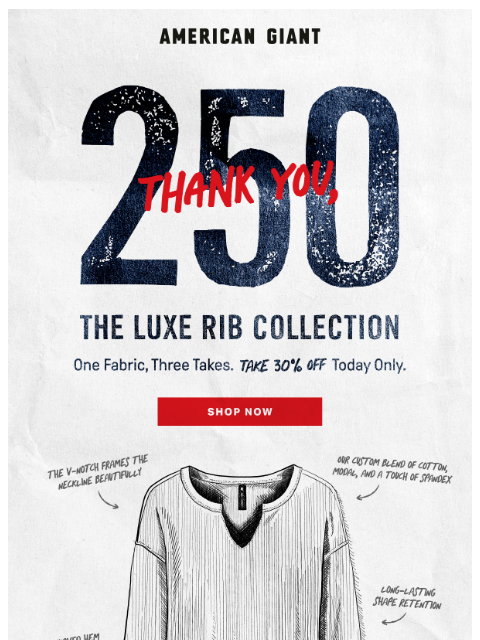 american-giant newsletter: Thank You, 250 · No. 3: The Rib Collection