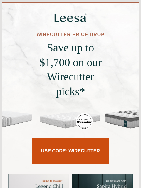 leesasleep newsletter: Just for you: Major savings on our Wirecutter pick...