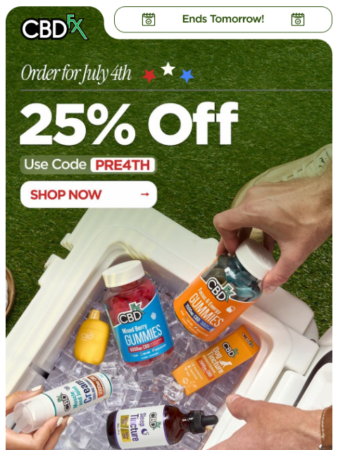 cbdfx newsletter: Order for July 4th: 25% OFF ends tomorrow!