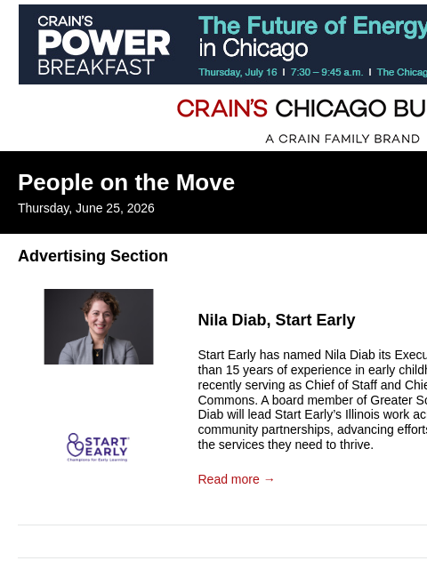 crainalerts newsletter: Crain's Chicago Business - People on the Move
