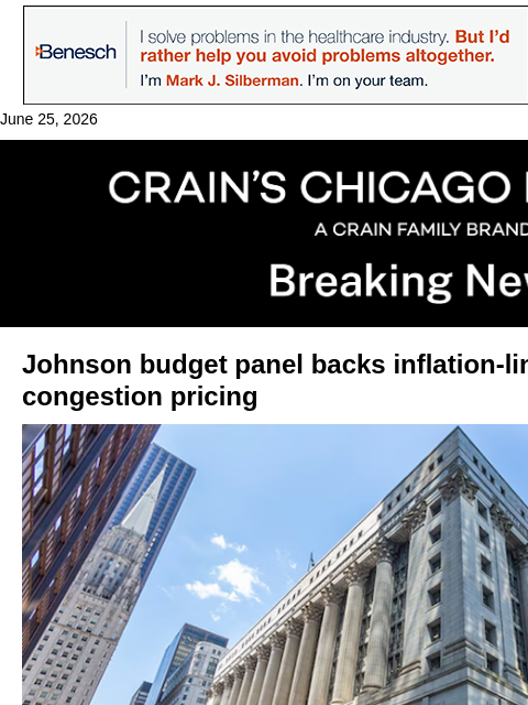 crainalerts newsletter: Mayor's task force revives call for inflation-link...