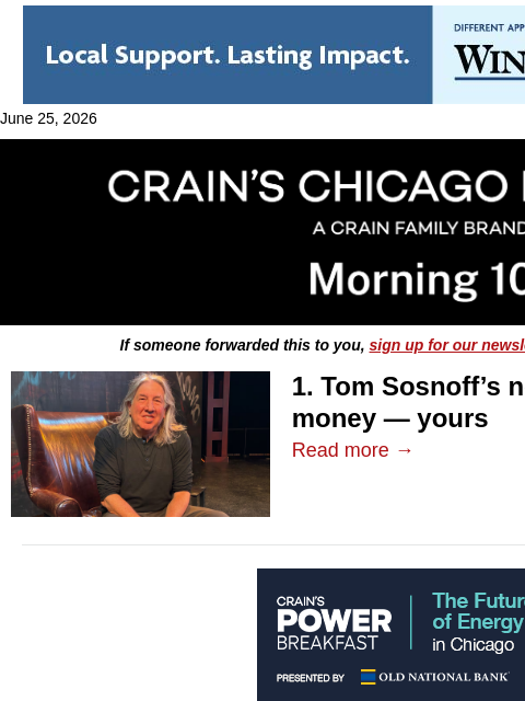 crainalerts newsletter: Tom Sosnoff's next act