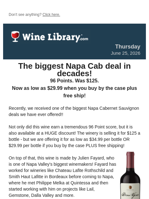 winelibrary newsletter: The biggest Napa Cab deal in decades! 96 Points. W...