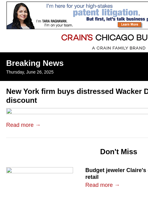 crainalerts newsletter: Another Loop tower sells at a massive discount