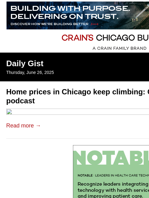 crainalerts newsletter: Home prices in Chicago keep climbing: Crain's Dail...