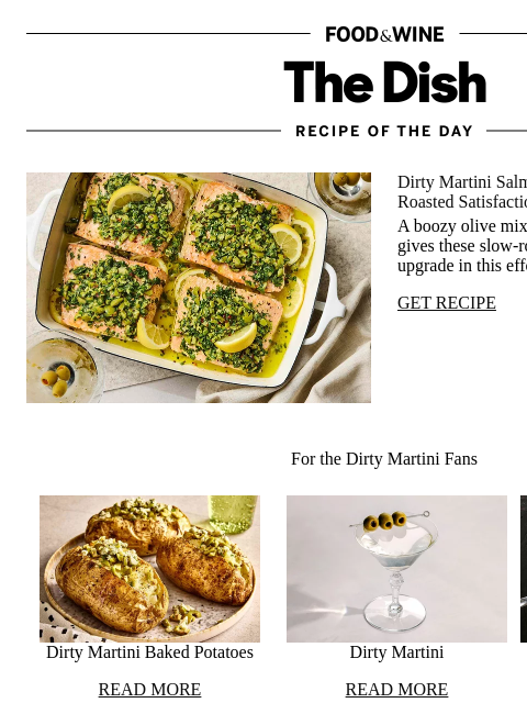 foodandwine newsletter: Dirty Martini Salmon