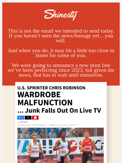 shinesty newsletter: Not what we were planning to send today…