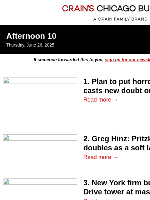crainalerts newsletter: Horror venue plan casts doubt on stalled megaproje...