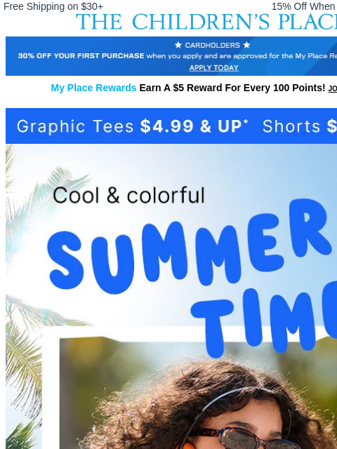 childrensplace newsletter: Summer’s Coolest Tees $4.99+ & Shorts $4+ 😎