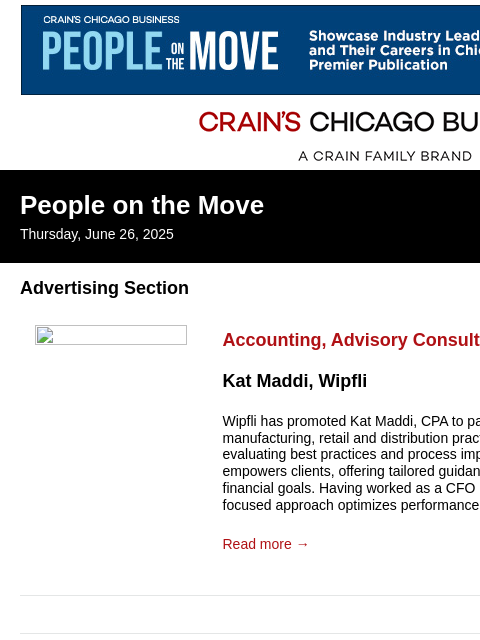 crainalerts newsletter: Crain's Chicago Business - People on the Move