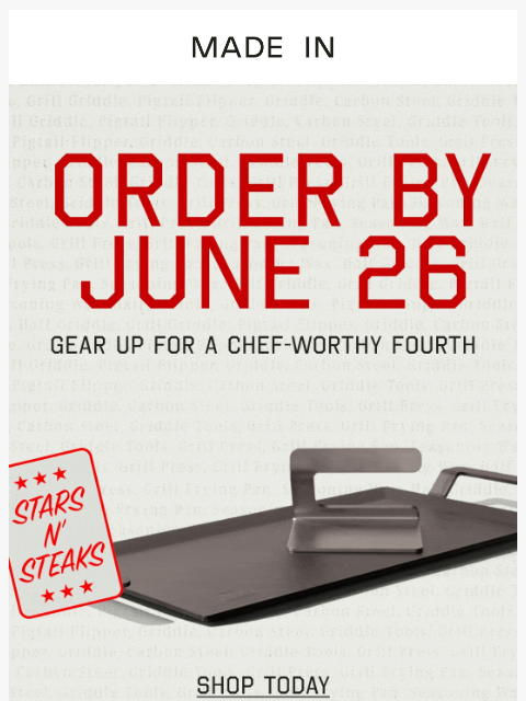 madeincookware newsletter: Order by Tonight for 4th of July Delivery