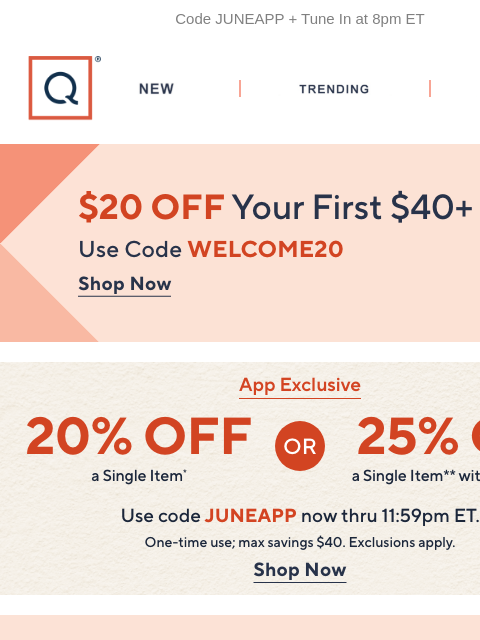 qvcemail newsletter: In the App: 20% Off or 25% Off with QCard®