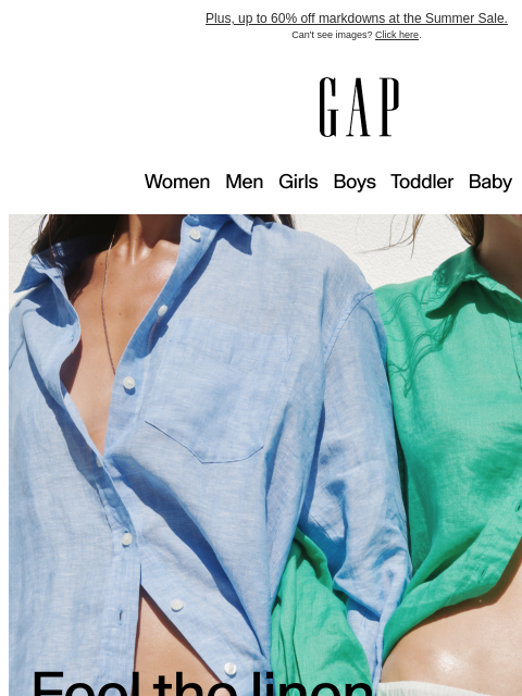 gap newsletter: Linen sets. Summer palette.