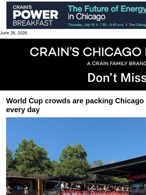 crainalerts newsletter: Chicago restaurants cash in during World Cup
