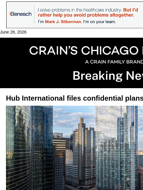 crainalerts newsletter: Hub files plans for potential IPO