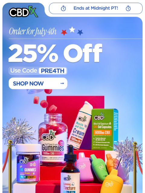 cbdfx newsletter: Last Day: 25% off sitewide