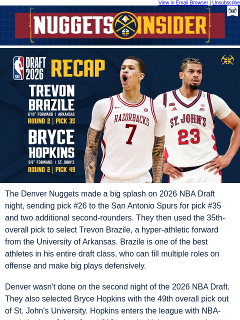 thedenvernuggets newsletter: 2026 NBA Draft Recap