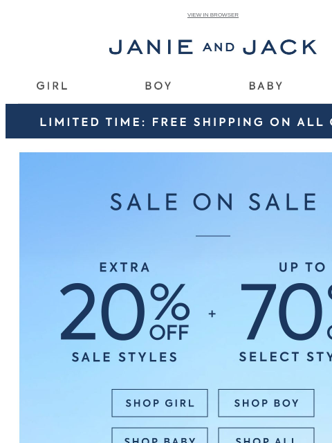 janieandjack newsletter: Free shipping is yours + up to 70% off