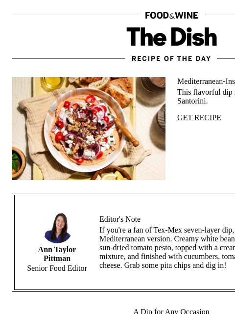 foodandwine newsletter: Mediterranean-Inspired 7-Layer Dip