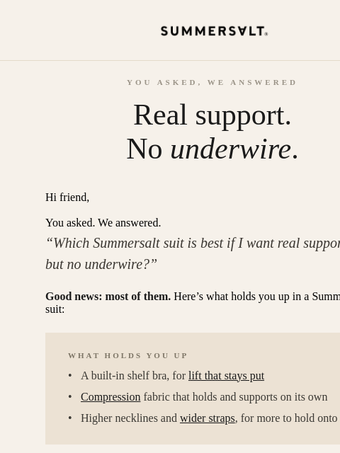 summersalt newsletter: You need it less than you think