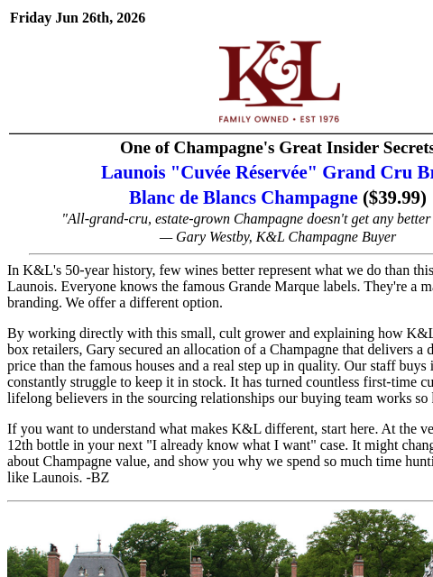 klwines newsletter: Cult Le Mesnil Champagne for Under $40