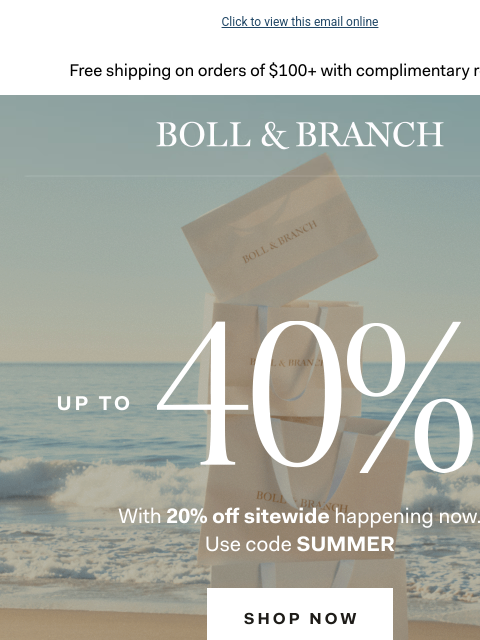 bollandbranch newsletter: Up to 40% off warm-weather favorites