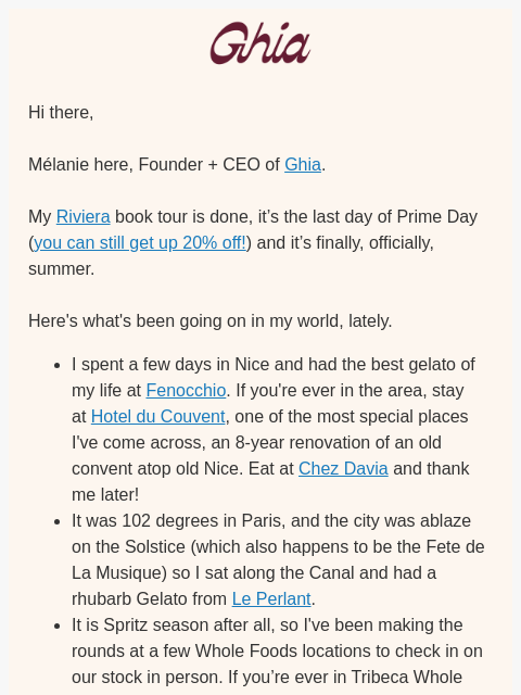 drinkghia newsletter: A Note From Mélanie