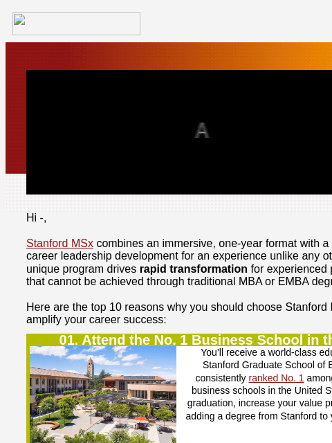 Discover what makes this mid-career master's program a uniquely transformational experience. Hi -, Stanford MSx combines an immersive, one-year format with a focus on mid-career leadership