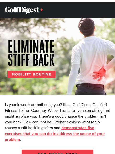 golfdigest newsletter: How to loosen up your stiff back