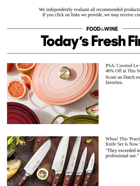 foodandwine newsletter: Professional Chefs Say This 50% Off Knife Set 'Exc...