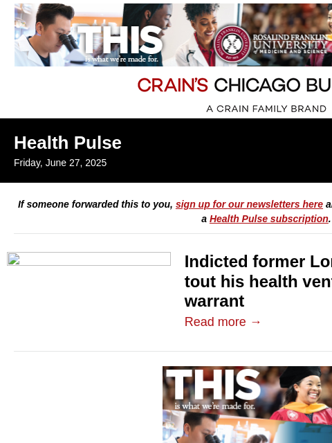crainalerts newsletter: Ex-Loretto exec touts ventures while dodging feds