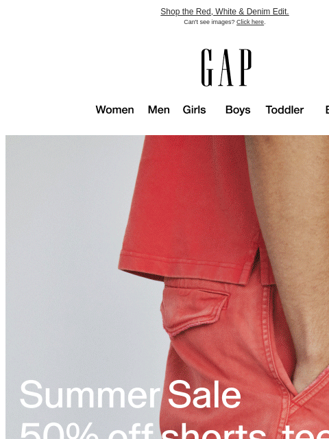 gap newsletter: Re: 50% off. These summer essentials are all yours...