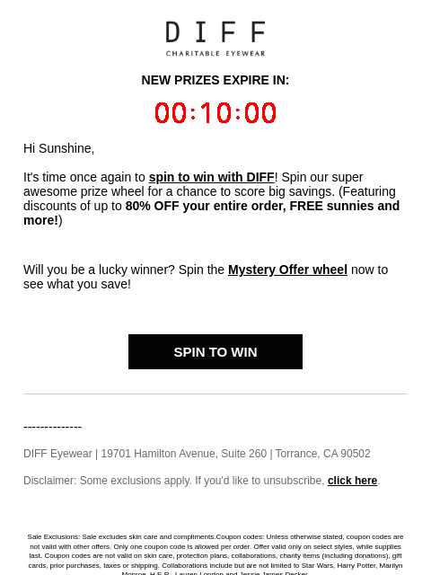 diffeyewear newsletter: Spin the Wheel for Exciting Prizes!