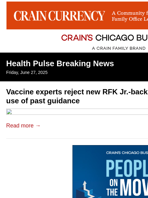 crainalerts newsletter: Vaccine experts reject new RFK Jr.-backed panel