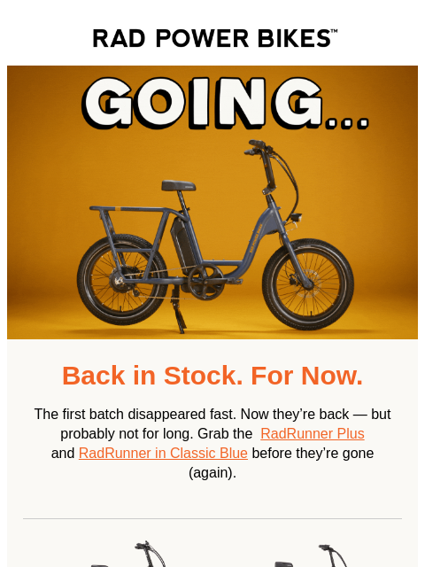 radpowerbikes newsletter: ⚡ Back in stock. (For now!) ⚡